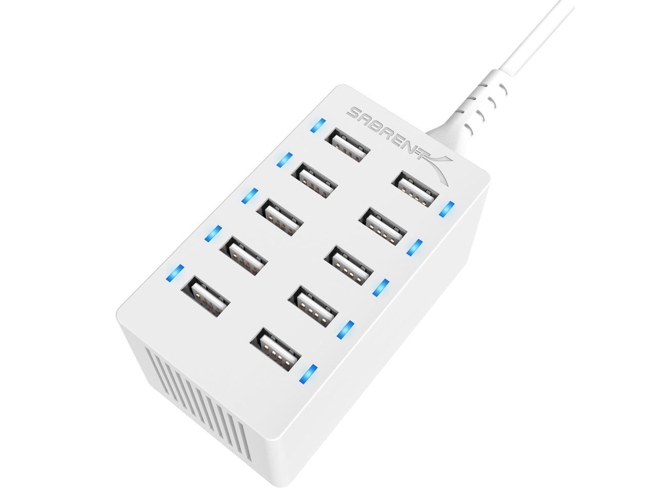 Sabrent Desktop Smart USB Rapid Charger 60 Watt (12 Amp) 10 Port - White Model SABAXTPCSW