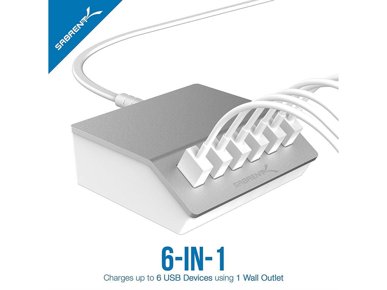 Sabrent Premium 60 Watt (12 Amp) 6-Port Aluminum Desktop USB Rapid Charger, Silver (AX-FLCH)