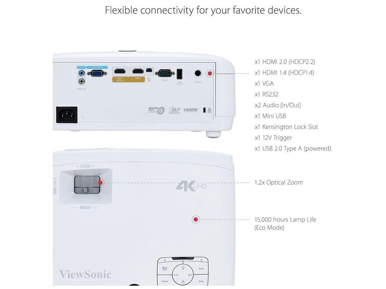 ViewSonic True 4K Projector with 3500 Lumens HDR Support and Dual HDMI for Home Theater Day and Night, Stream Netflix with Dongle (PX747-4K)