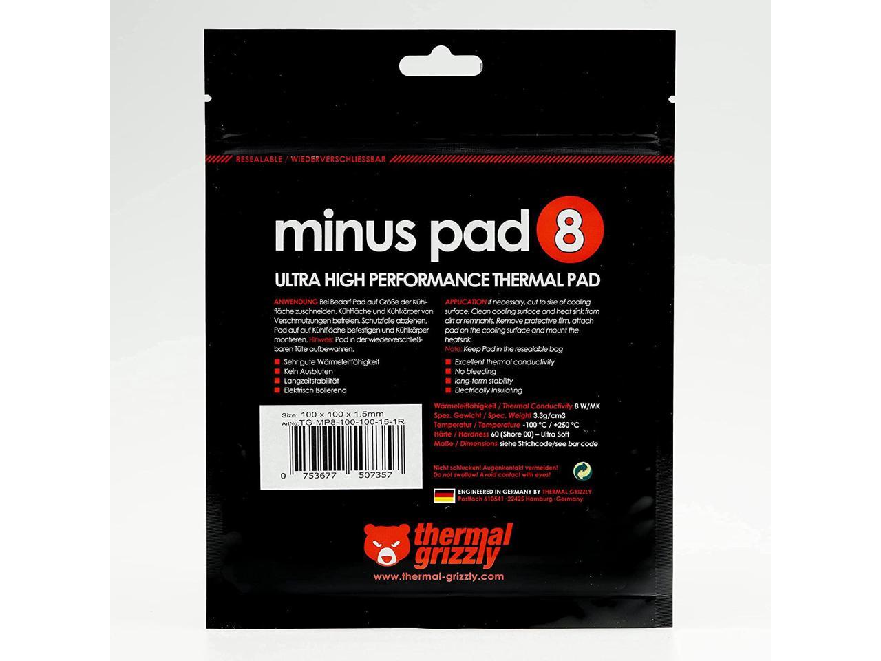 Thermopad Thermal Grizzly Minus Pad 8 - Silicone, Self-Adhesive, Thermally Conductive Thermal Pad - Conducts Heat and Cools The Heating Elements of The Computer or Console (100 × 100 × 1,5 mm)