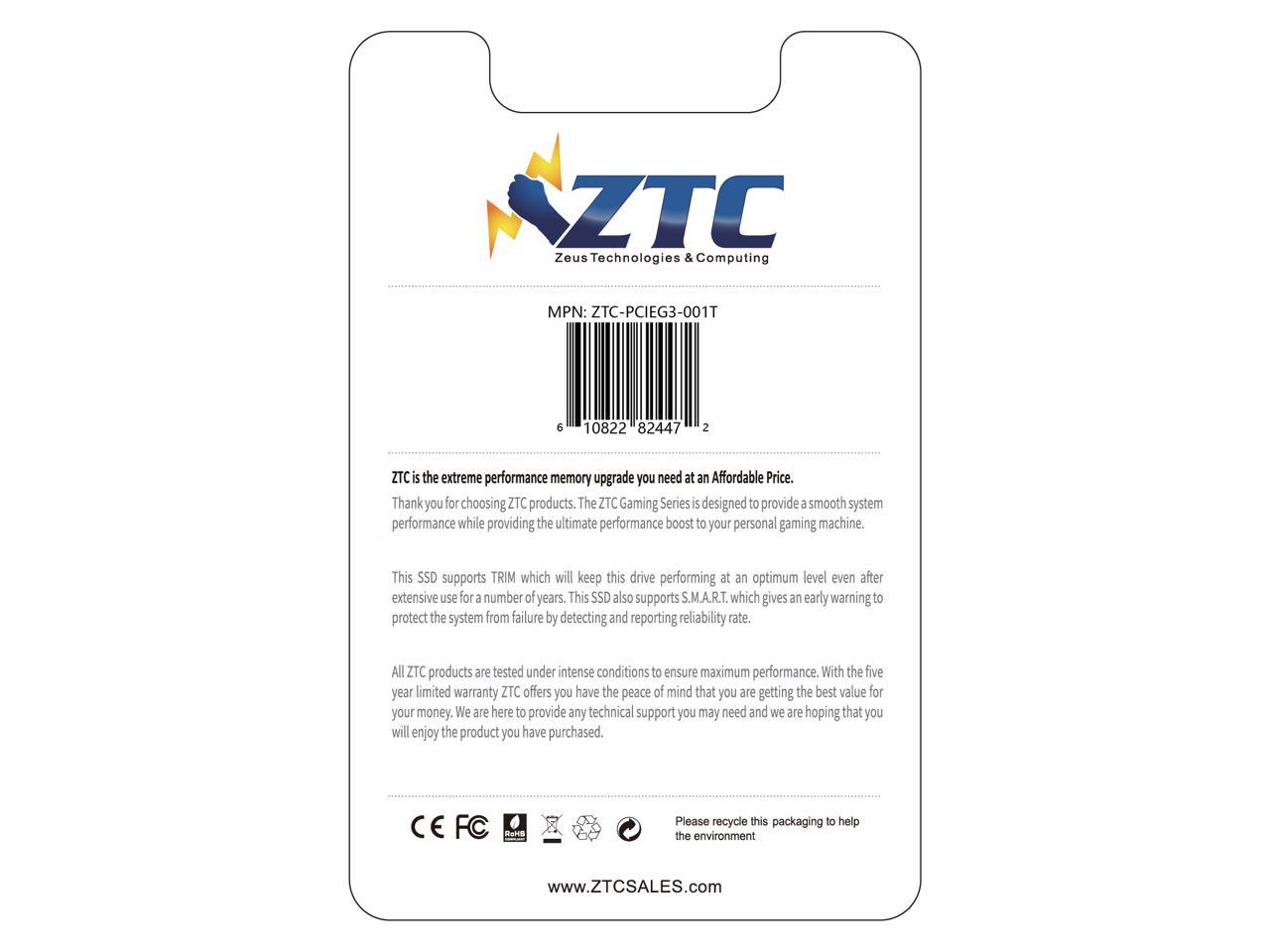 ZTC 1TB M.2 NVMe PCIe 80mm SSD Astounding Performance and High-Endurance Great Upgrade for Gaming Model: ZTC-PCIEG3-001T