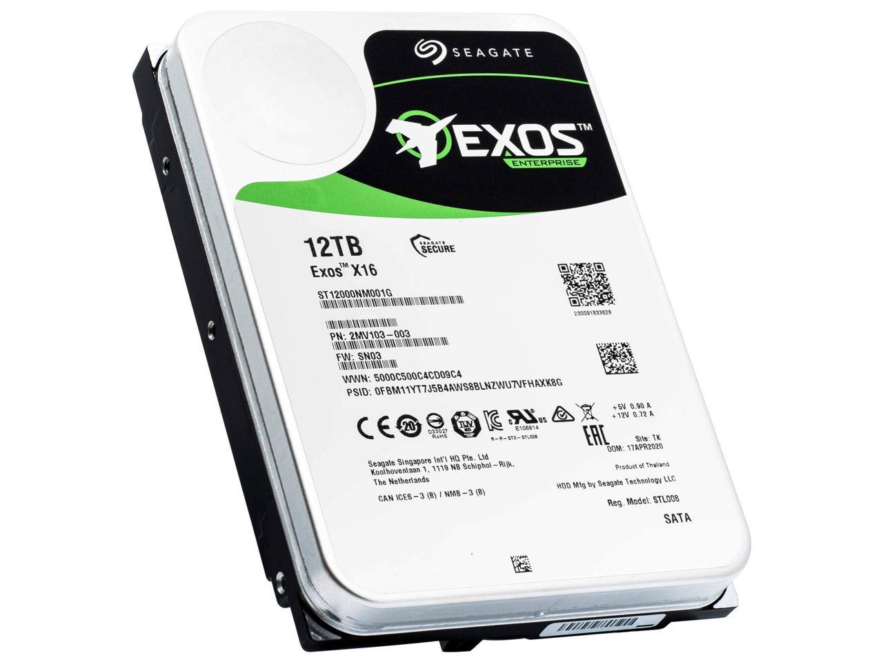 Seagate Exos 12TB Enterprise HDD SATA 6Gb/s 512e/4Kn 7200 RPM 256MB Cache 3.5" Internal Hard Drive ST12000NM001G - OEM
