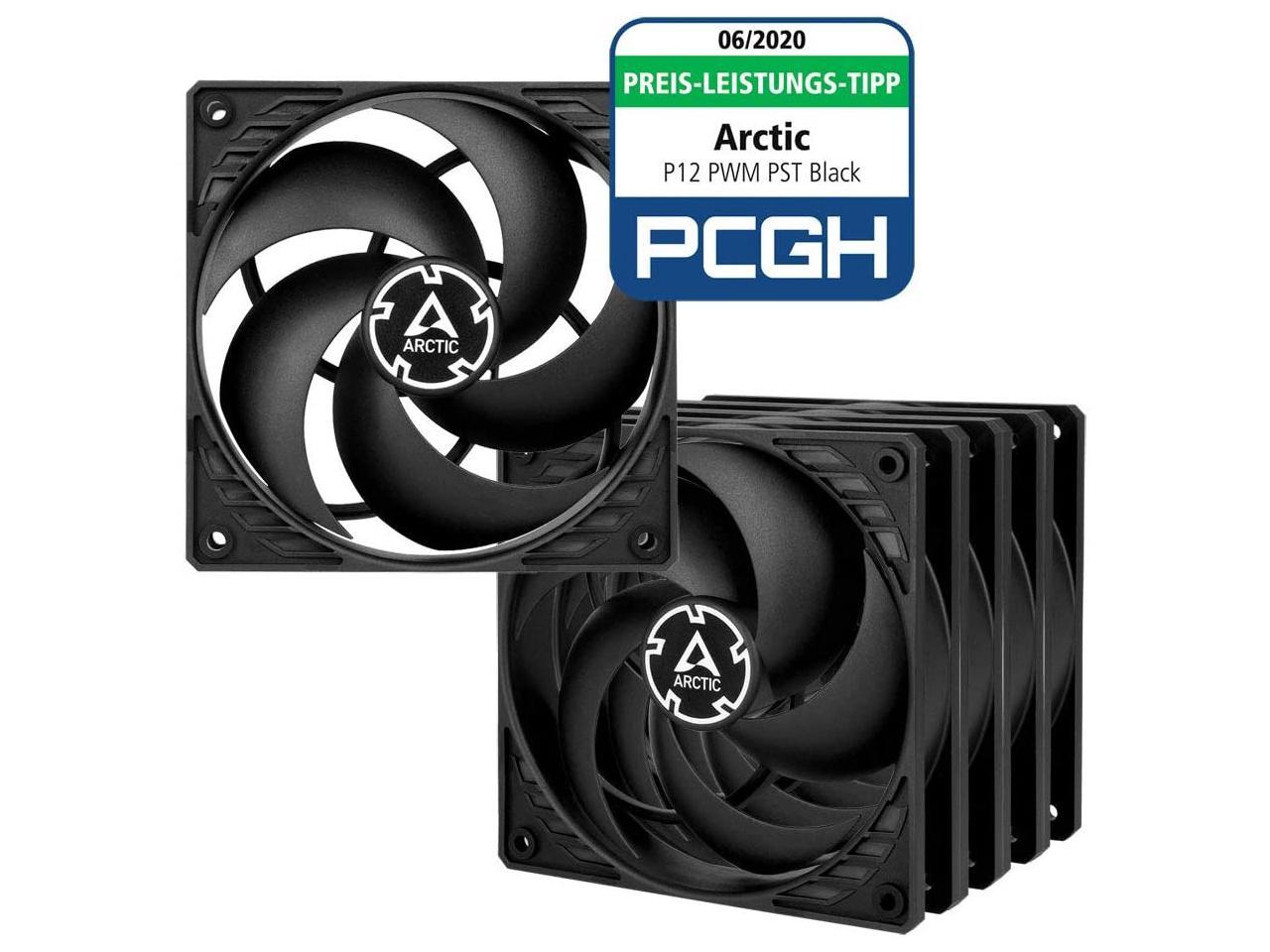 ARCTIC P12 PWM PST (5 Pack) - 120 mm Case Fan, PWM Sharing Technology (PST), Pressure-optimised, Value Pack, Very quiet motor, Computer, 200-1800 RPM - Black