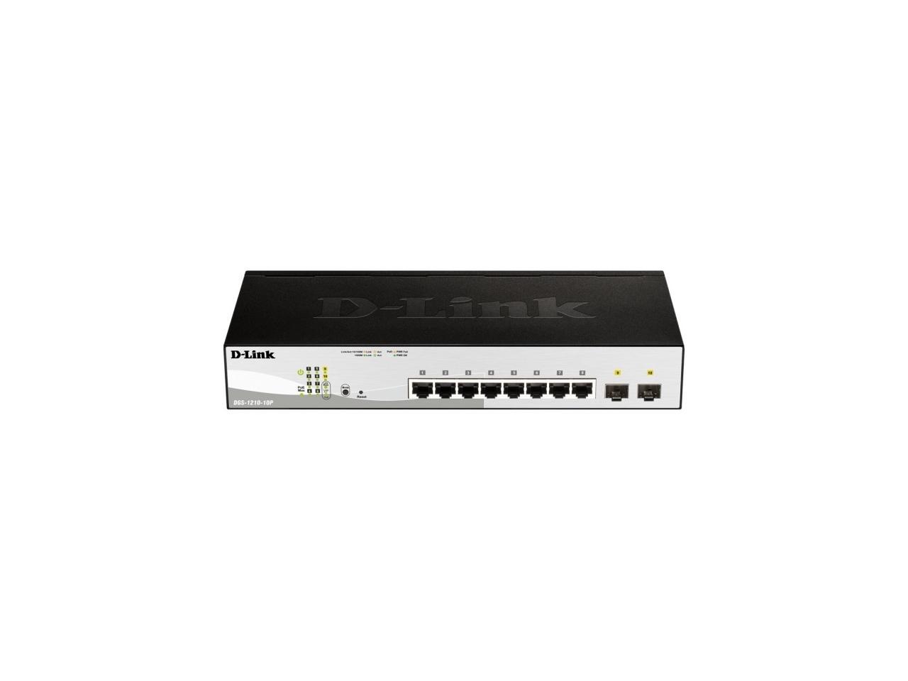 D-Link DGS-1210-10MP 8-Port Gigabit Smart Managed PoE Switch with 2 Gigabit SFP Ports, 130W PoE Budge