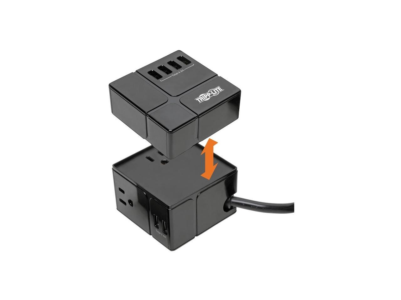 Tripp Lite Surge Protector 3 Outlet 6 USB-A Power Cube Black TLP366CUBEUSBB