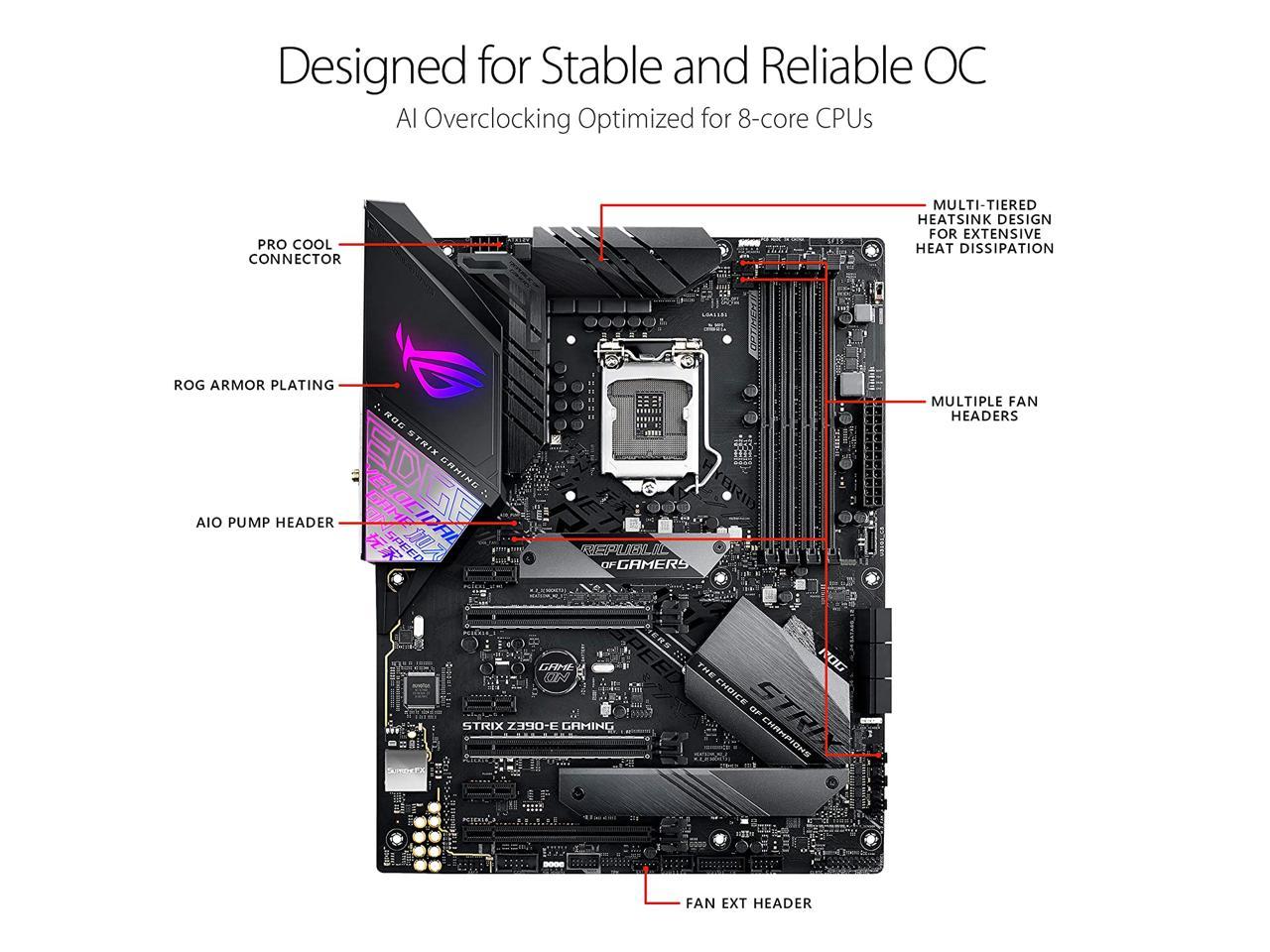 Asus ROG Strix Z390-E Gaming Motherboard LGA1151 (Intel 8th 9th Gen) ATX DDR4 DP HDMI M.2 USB 3.1 Gen2 802.11AC Wi-Fi