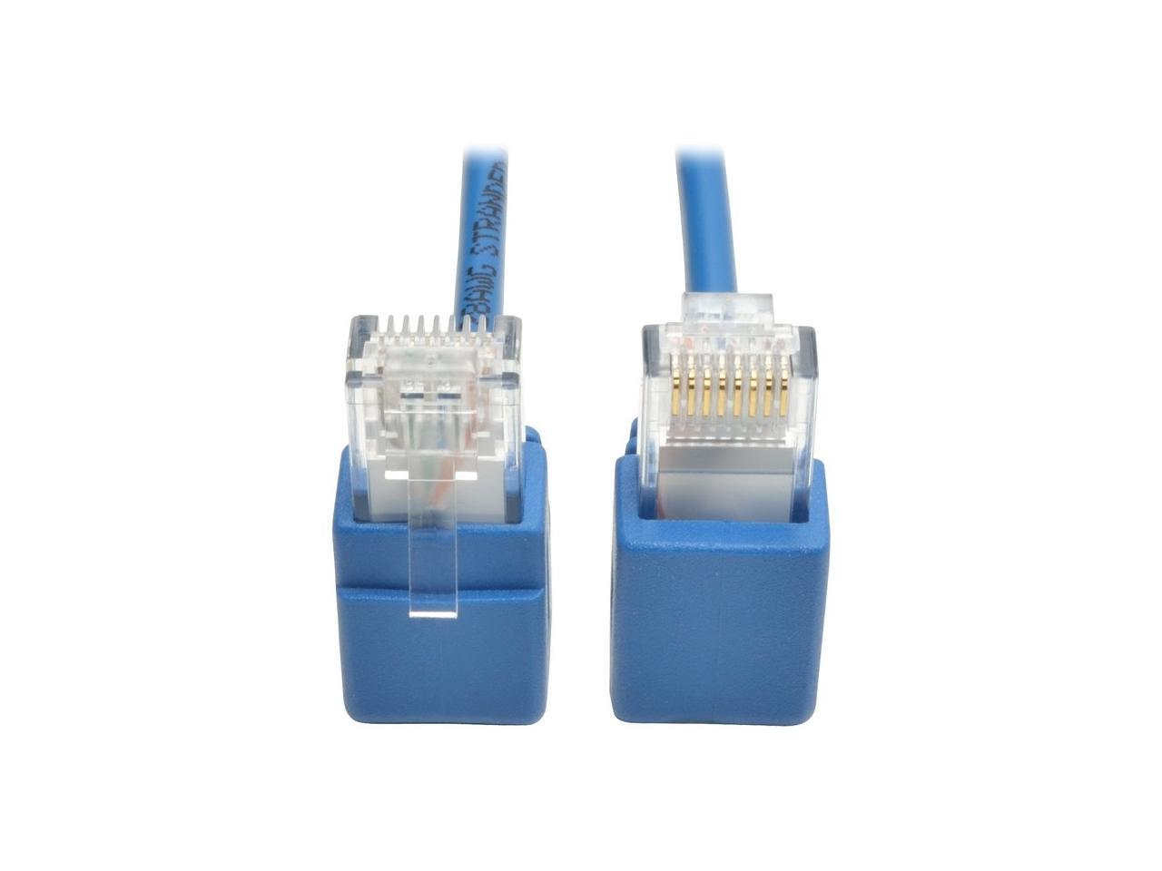 Tripp Lite Cat6 Gigabit Snagless Molded Slim UTP Patch Cable with Right-Angle Connectors (RJ45 M/M), Blue, 1 ft. (N201-SR1-BL)