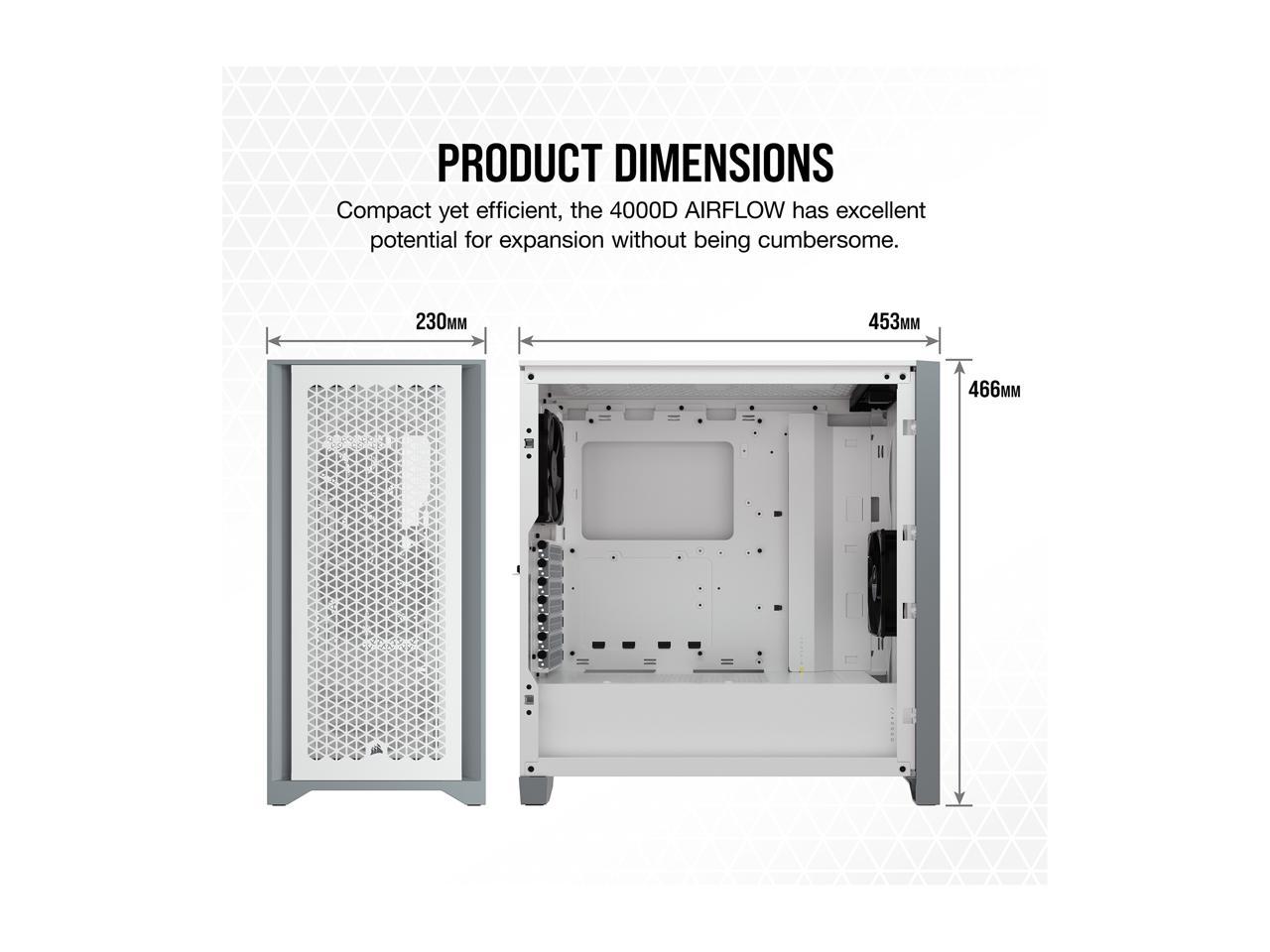 CORSAIR 4000D AIRFLOW Tempered Glass Mid-Tower Case with ATX - RM850 Power Supply installed, White