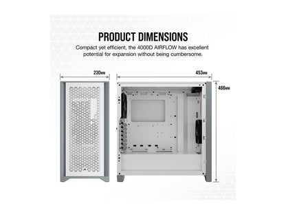 Corsair 4000D Airflow CC-9011201-WW White Steel / Plastic / Tempered Glass ATX Mid Tower Computer Case