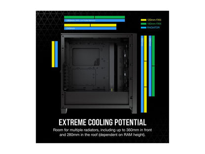 Corsair iCUE 4000X RGB CC-9011204-WW Black Steel / Plastic / Tempered Glass ATX Mid Tower Computer Case