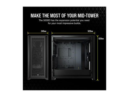 Corsair 5000D Airflow Tempered Glass Mid-Tower ATX PC Case, Black, CC-9011210-WW