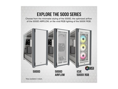 Corsair 5000D Airflow Tempered Glass Mid-Tower ATX PC Case, White, CC-9011211-WW