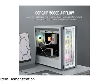 Corsair 5000D Airflow Tempered Glass Mid-Tower ATX PC Case, White, CC-9011211-WW