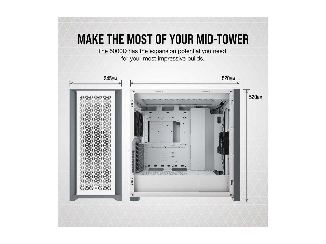 Corsair 5000D Airflow Tempered Glass Mid-Tower ATX PC Case, White, CC-9011211-WW
