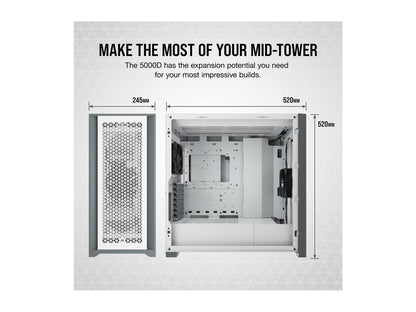 Corsair 5000D Airflow Tempered Glass Mid-Tower ATX PC Case, White, CC-9011211-WW