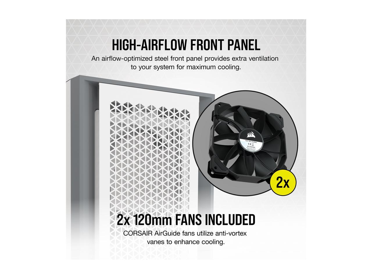 Corsair 5000D Airflow Tempered Glass Mid-Tower ATX PC Case, White, CC-9011211-WW