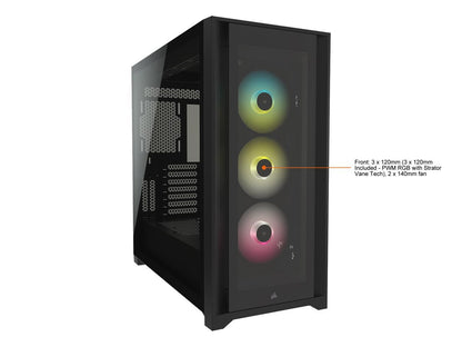 Corsair iCUE 5000X RGB Tempered Glass Mid-Tower ATX PC Smart Case, Black, CC-9011212-WW