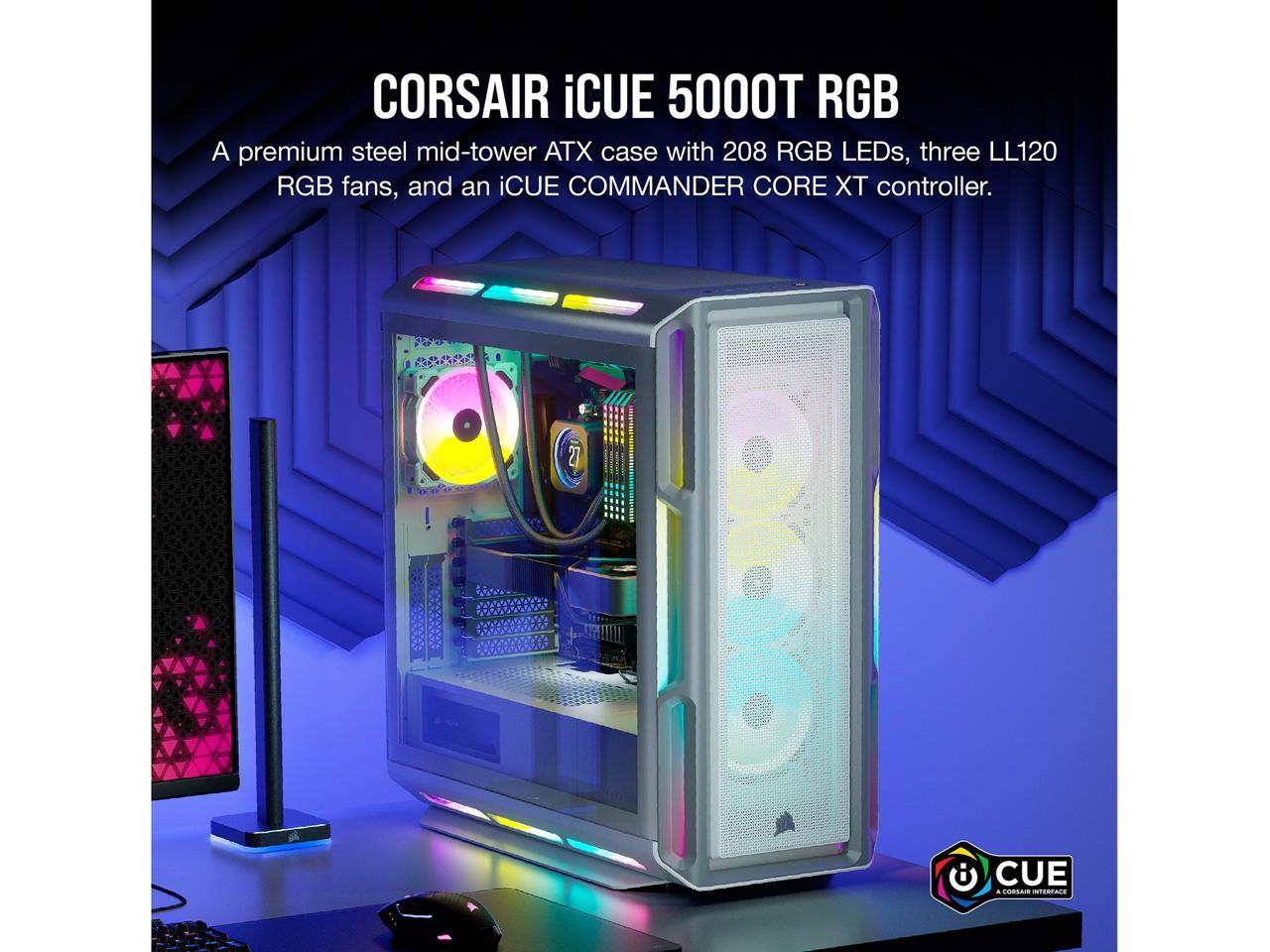 Corsair iCUE 5000T RGB CC-9011231-WW White Steel / Plastic / Tempered Glass ATX Mid Tower Computer Case