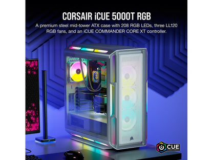 Corsair iCUE 5000T RGB CC-9011231-WW White Steel / Plastic / Tempered Glass ATX Mid Tower Computer Case