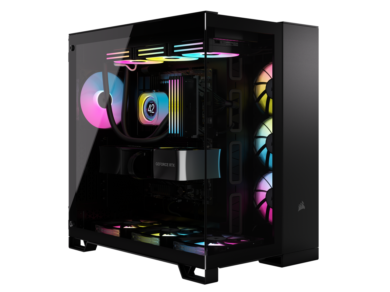 CORSAIR iCUE LINK 6500X RGB Mid-Tower Dual Chamber PC Case – Black -Two Tempered Glass Panels – 3x RX120 RGB Fans Included
