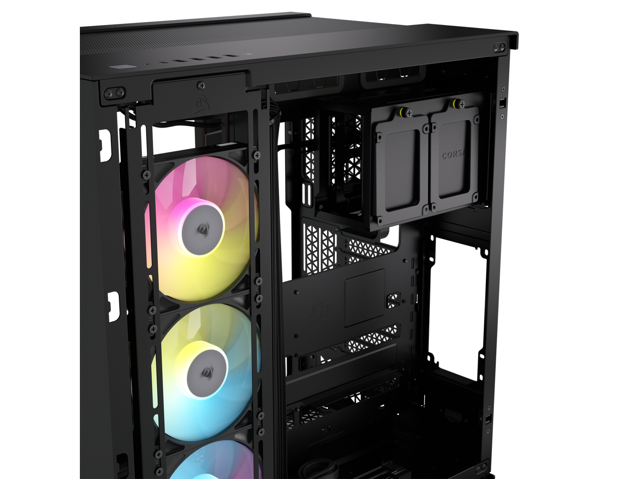 CORSAIR iCUE LINK 6500X RGB Mid-Tower Dual Chamber PC Case – Black -Two Tempered Glass Panels – 3x RX120 RGB Fans Included