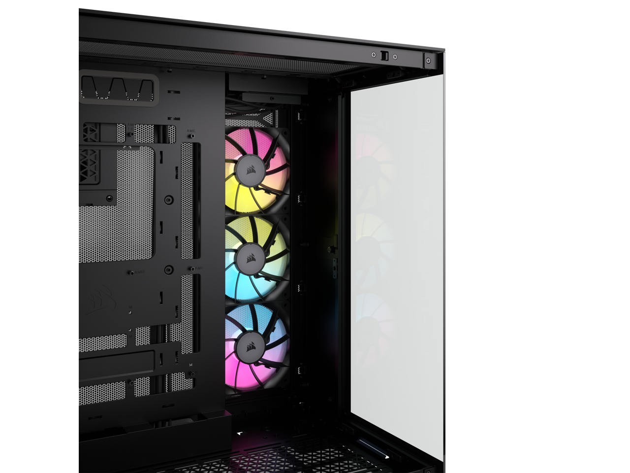 CORSAIR iCUE LINK 6500X RGB Mid-Tower Dual Chamber PC Case – Black -Two Tempered Glass Panels – 3x RX120 RGB Fans Included