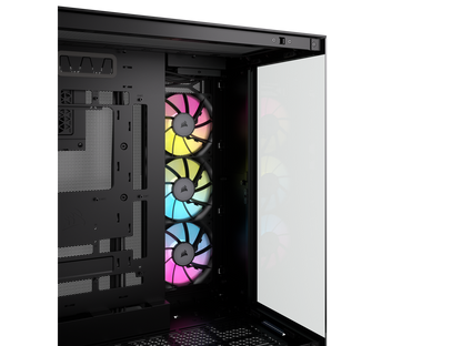 CORSAIR iCUE LINK 6500X RGB Mid-Tower Dual Chamber PC Case – Black -Two Tempered Glass Panels – 3x RX120 RGB Fans Included