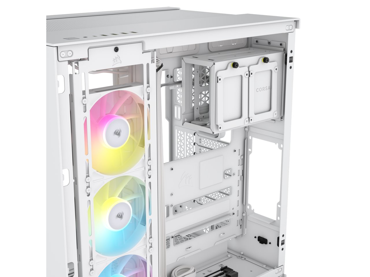 CORSAIR iCUE LINK 6500X RGB Mid-Tower Dual Chamber PC Case – White – Two Tempered Glass Panels – 3x RX120 RGB Fans Included