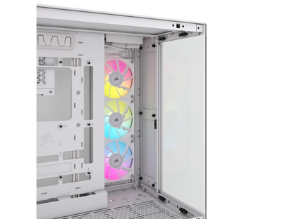 CORSAIR iCUE LINK 6500X RGB Mid-Tower Dual Chamber PC Case – White – Two Tempered Glass Panels – 3x RX120 RGB Fans Included
