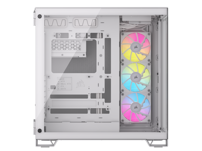 CORSAIR iCUE LINK 6500X RGB Mid-Tower Dual Chamber PC Case – White – Two Tempered Glass Panels – 3x RX120 RGB Fans Included
