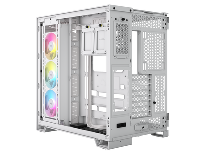 CORSAIR iCUE LINK 6500X RGB Mid-Tower Dual Chamber PC Case – White – Two Tempered Glass Panels – 3x RX120 RGB Fans Included