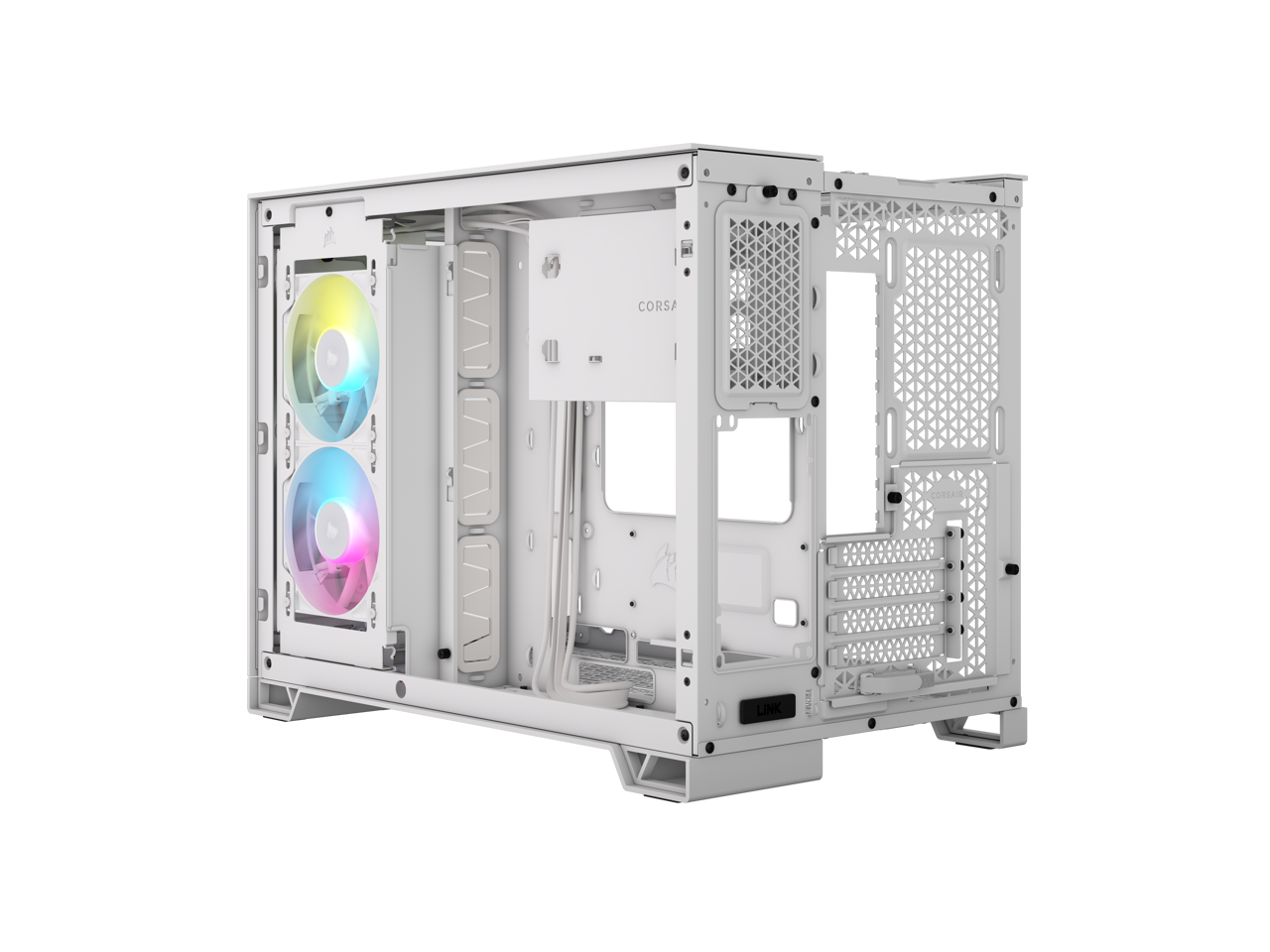 CORSAIR iCUE LINK 2500X RGB Micro ATX Dual Chamber PC Case – White – Two Tempered Glass Panels – 2x RX120 RGB Fans Included – Highly Customizable