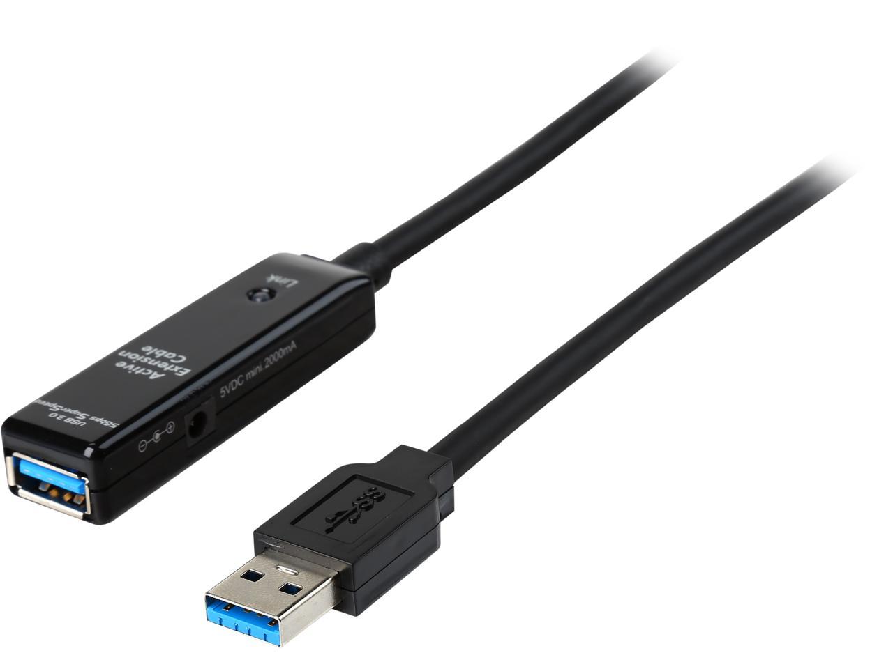 SIIG JU-CB0611-S1 Black USB 3.0 Active Repeater Cable w/ Power adapter