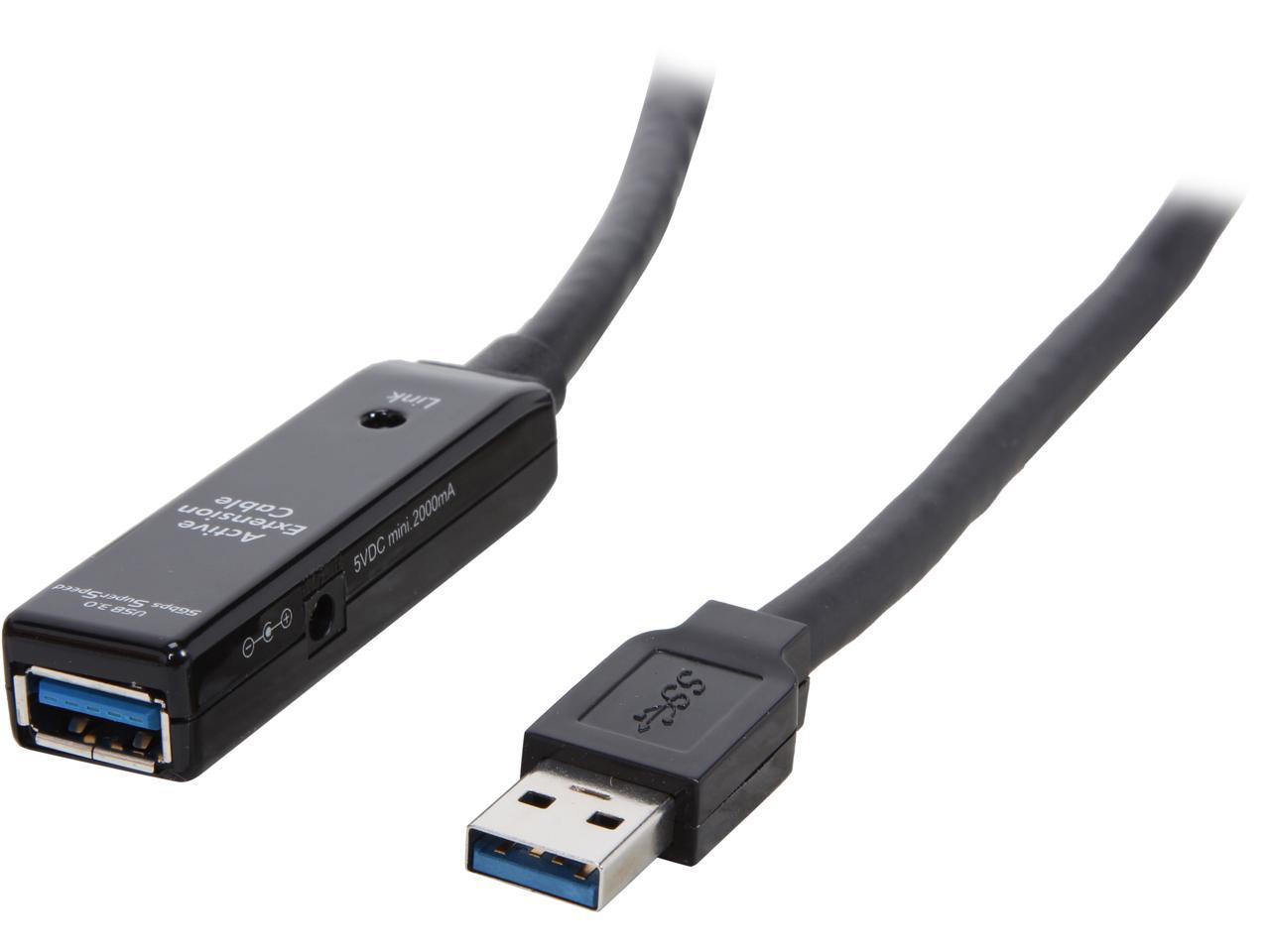 SIIG JU-CB0711-S1 Black USB 3.0 Active Repeater Cable w/ Power adapter