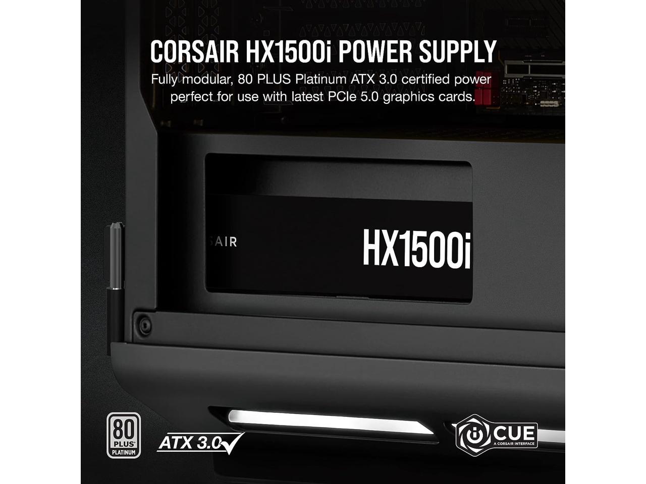 CORSAIR HX1500i Fully Modular Ultra-Low Noise ATX Power Supply - ATX 3.0 & PCIe 5.0 Compliant - Fluid Dynamic Bearing Fan - CORSAIR iCUE Software Compatible - 80 PLUS Platinum Efficiency