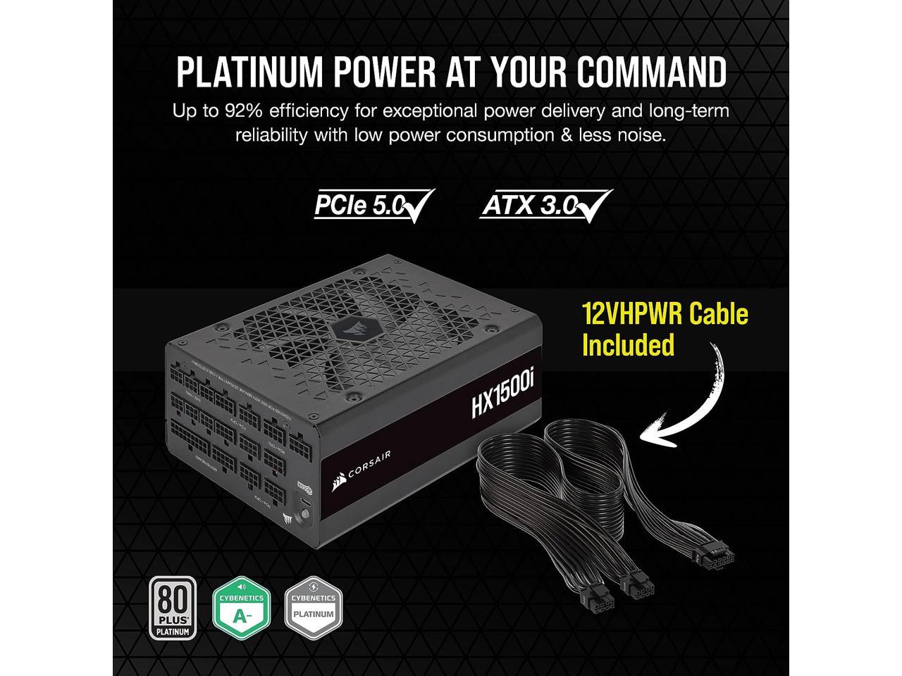 CORSAIR HX1500i Fully Modular Ultra-Low Noise ATX Power Supply - ATX 3.0 & PCIe 5.0 Compliant - Fluid Dynamic Bearing Fan - CORSAIR iCUE Software Compatible - 80 PLUS Platinum Efficiency