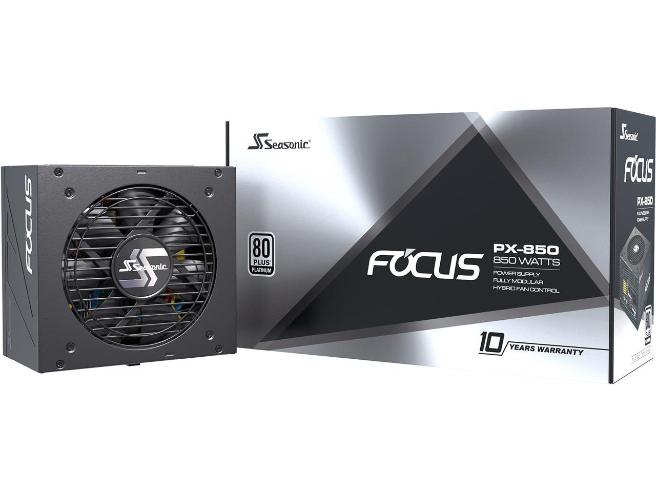 Seasonic FOCUS PX-850, 850W 80+ Platinum, Full-Modular, ATX Form Factor, Low Noise, Premium Japanese Capacitor, 10 Year Warranty, Nvidia RTX 30/40 Super, AMD GPU Compatible, Ref# SSR-850PX