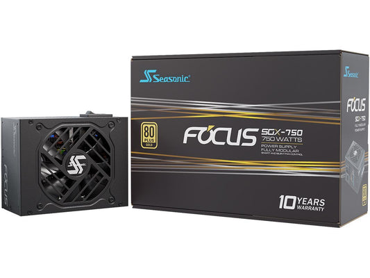 Seasonic FOCUS SGX-750, 750W 80+ Gold, Full-Modular, SFX Form Factor, Low Noise, Premium Japanese Capacitor, 10 Year Warranty, Nvidia RTX 30/40 Super, AMD GPU Compatible, Ref# SSR-750SGX