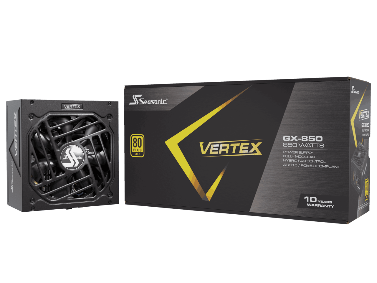 Seasonic VERTEX GX-850, 850W 80+ Gold, ATX 3.0 & PCIe 5.0 Ready, Full-Modular, ATX Form Factor, Low Noise, Premium Japanese Capacitor, 12 Year Warranty, Nvidia RTX 30/40 Super, AMD GPU Compatible