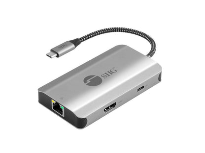 SIIG USB-C to HDMI with LAN Hub & PD Charging Adapter - HDMI 4K@30Hz, two USB-A 5Gbps, GbE, PD100W - Space Gray JU-H30L11-S1