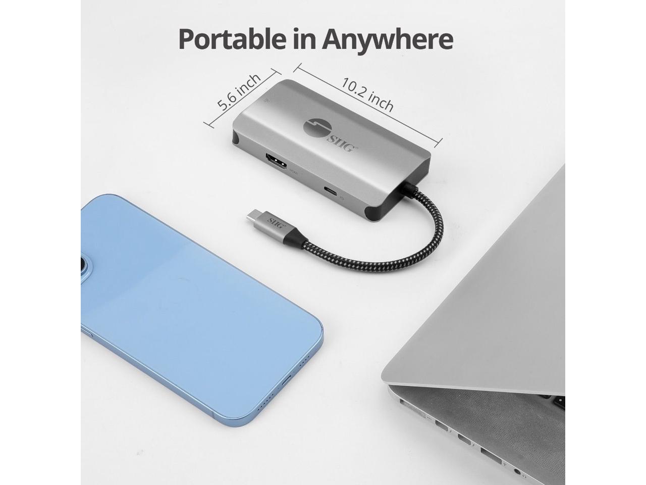 SIIG USB-C to HDMI with LAN Hub & PD Charging Adapter - HDMI 4K@30Hz, two USB-A 5Gbps, GbE, PD100W - Space Gray JU-H30L11-S1