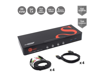 SIIG 4-Port DisplayPort 1.4 8K MST Dual Head KVM Console Switch CE-KV0H11-S1
