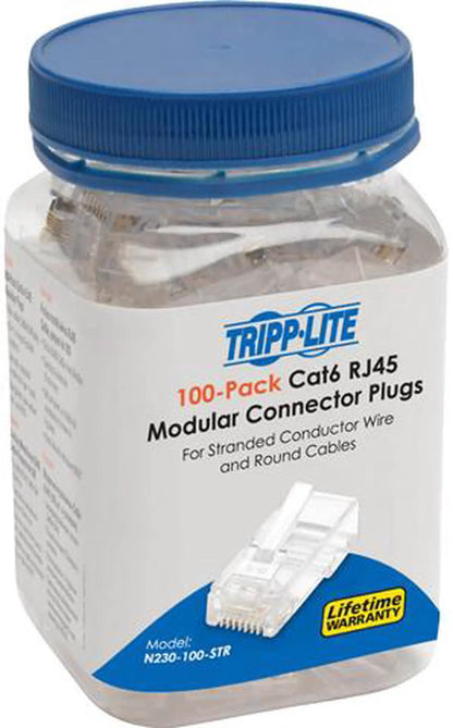 Tripp Lite Cat6 RJ45 Modular Plug for Round Stranded UTP Conductor 4-Pair, 100 Pack - Model N230-100-STR