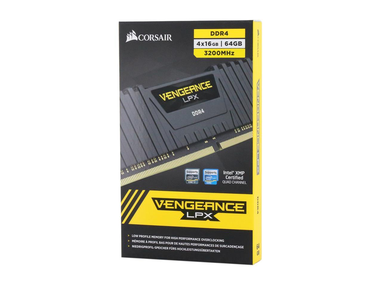 CORSAIR Vengeance LPX 64GB (4 x 16GB) 288-Pin PC RAM DDR4 3200 (PC4 25600) Desktop Memory Model CMK64GX4M4E3200C16