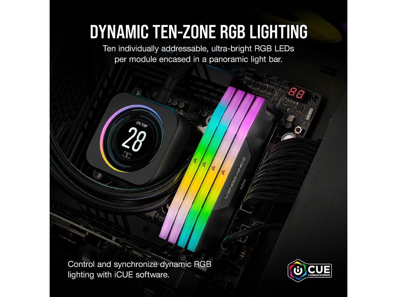 CORSAIR Vengeance RGB 32GB (2 x 16GB) 288-Pin PC RAM DDR5 6000 (PC5 48000) Desktop Memory Model CMH32GX5M2B6000C40L