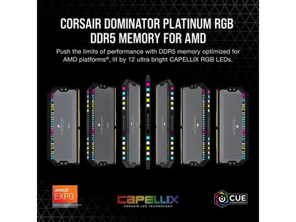 CORSAIR Dominator Platinum RGB 32GB (2 x 16GB) 288-Pin PC RAM DDR5 5200 (PC5 41600) XMP 3.0 AMD EXPO desktop memory Model CMT32GX5M2B5200Z40