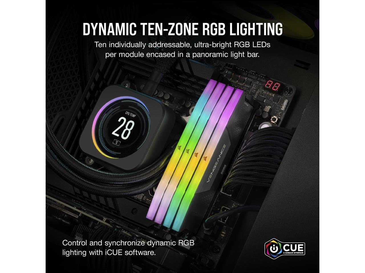 CORSAIR Vengeance RGB 64GB (4 x 16GB) 288-Pin PC RAM DDR5 5600 (PC5 44800) Desktop Memory Model CMH64GX5M4B5600C36