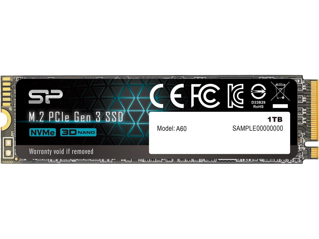 Silicon Power 1TB NVMe PCIe Gen3 x4 M.2 2280 SSD (SU001TBP34A60M28SN)