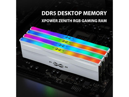 Silicon Power DDR5 32GB (16GBx2) Zenith RGB 5600MHz (PC5-44800) 288-pin CL40 1.25V UDIMM Desktop Memory Module RAM SP032GXLWU560FDH Metallic White