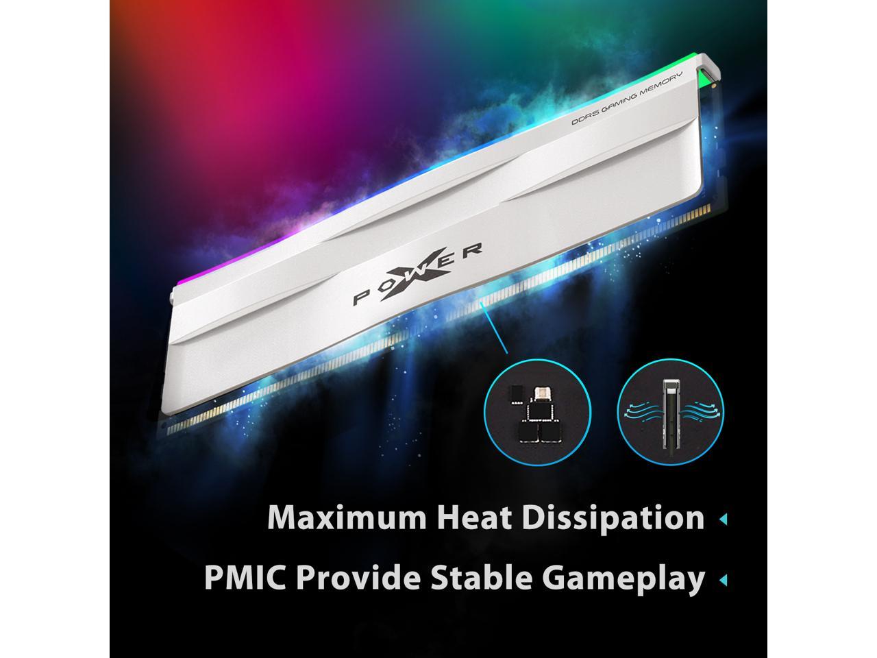 Silicon Power DDR5 32GB (16GBx2) Zenith RGB 5600MHz (PC5-44800) 288-pin CL40 1.25V UDIMM Desktop Memory Module RAM SP032GXLWU560FDH Metallic White